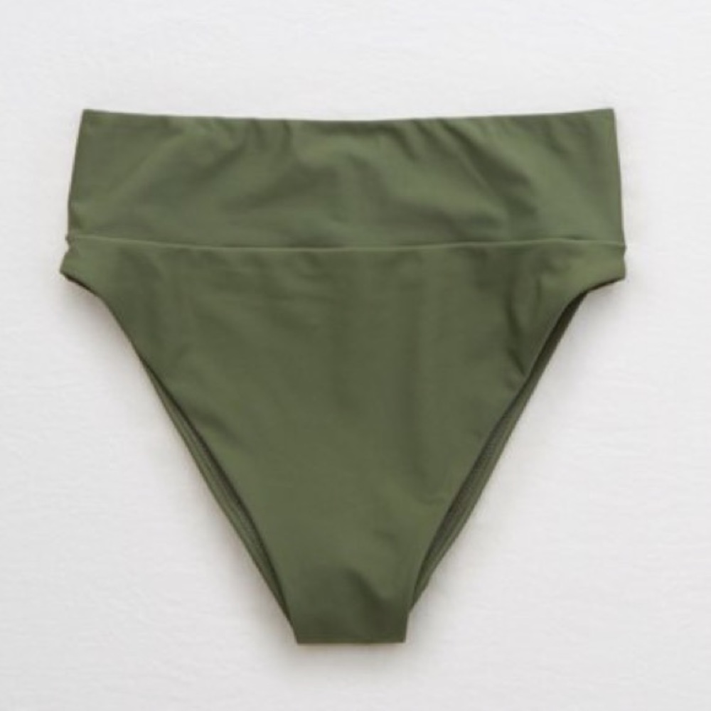 Aerie High Cut Cheeky Bikini Bottom in Olive Fun